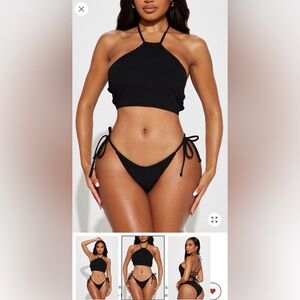 Fashion Nova Ribbed Black Halter Bikini Set